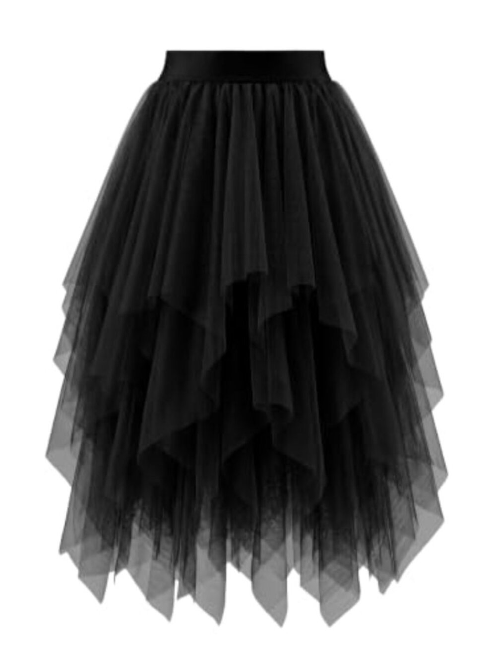 Tulle Skirt Women Elastic Waist Asymmetrical Ruffled A-Line Midi